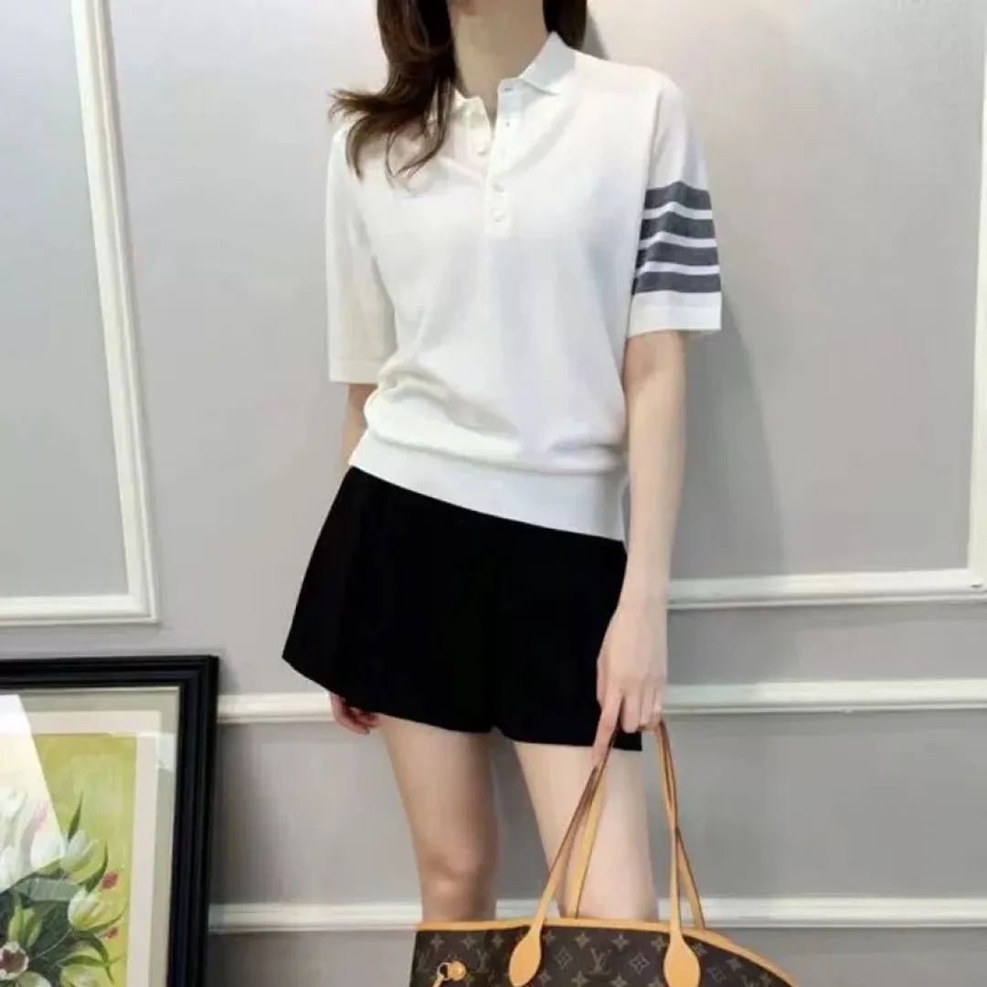 ：M 26（TB POLO ） THOM BROWNE TB POLO Classic Breathable Authentic Quality + Authentic + Same Style Size：0/1/2/3/4 ：White/Black/Navy Blue/Light Gray/Dark Gray